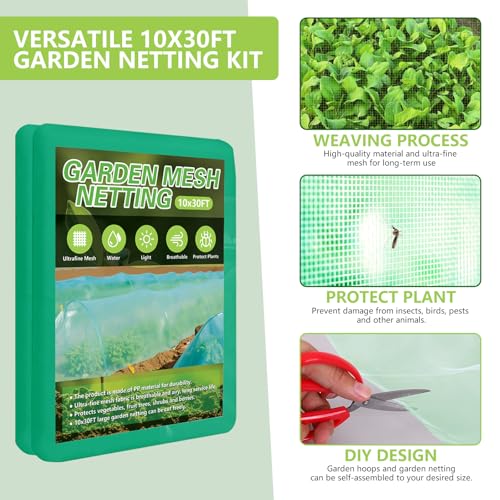 Garden Netting Kit for Raised Beds (Green / 10x30FT)