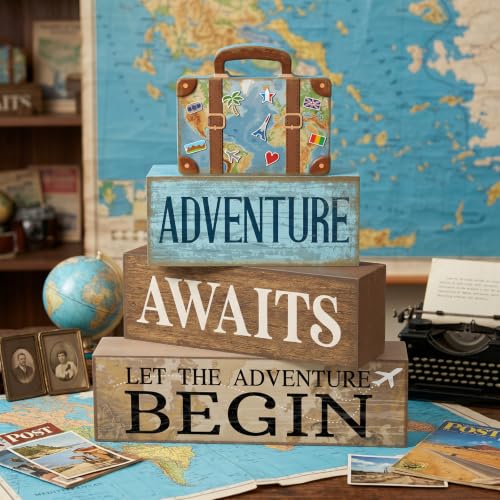 4 Pcs Travel Party Decoration Vintage Wood Suitcase Table Decor (Travel)