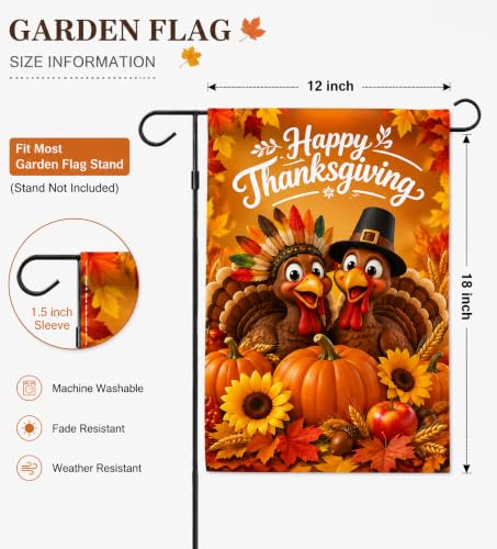 Happy Thanksgiving Turkey Garden Flag 12 x 18 inch Double Sided Outside decorations (G093)