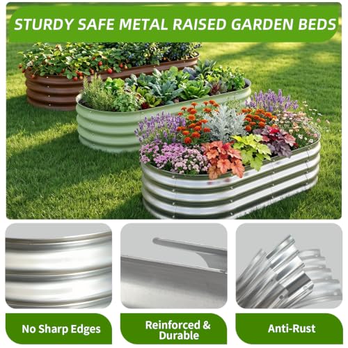 Galvanized Oval Raised Garden Bed (Galvanized Bright Silver / 4×2×1FT (2-pack）)