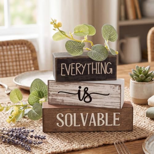 4 Pcs Farmhouse Tiered Tray Decor Wooden Block Signs Rustic (Wooden)