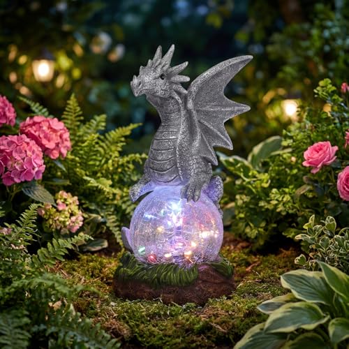 Solar Garden Dragon Statue Decor for Yard Lawn Patio Outdoor (Dragon)