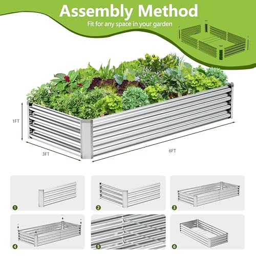 2PCS 6x3x1FT Galvanized Raised Garden Bed (6x3x1(2PCS) / Silver)