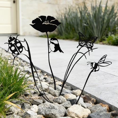 4 Pack Metal Yard Stakes for Outdoor (Black Insect: 4-pack)
