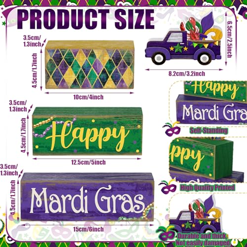 4 Pcs Mardi Gras Tiered Tray Decor Wooden Blocks (Truck)