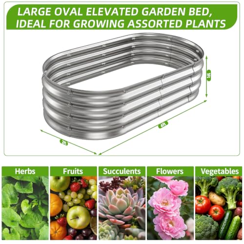 Galvanized Oval Raised Garden Bed (Galvanized Bright Silver / 4×2×1FT (2-pack）)