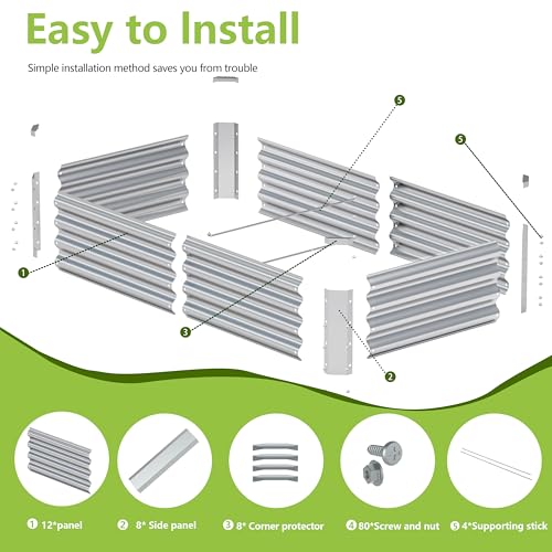 2PCS 4x2x1FT Galvanized Raised Garden Bed (4x2x1(2PCS) / Silver)
