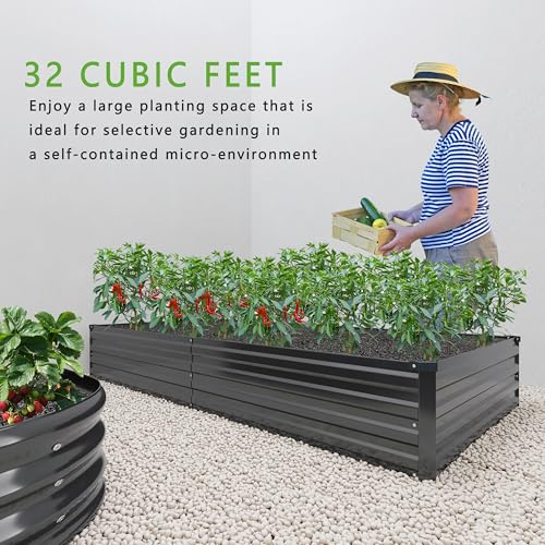 2PCS 8x4x1FT Galvanized Raised Garden Bed Kit (Black / 8x4x1(2PCS))