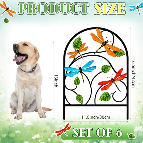6 Pack Dragonfly Garden Fence 16.5" H x 11.8" W Metal Border (Dragonfly)