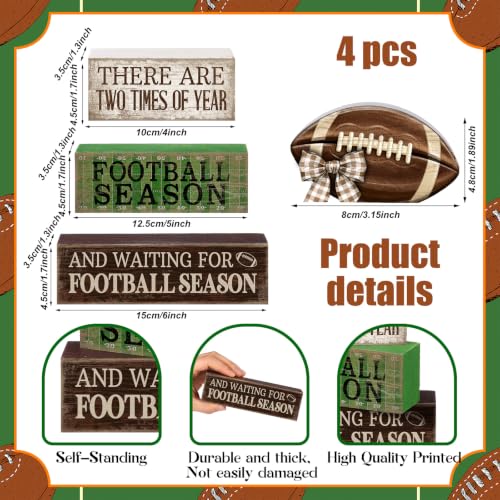 4 Pcs Football Tiered Tray Decor Wood Blocks Stackable Table (Football Season)