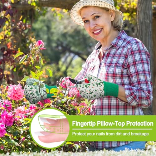 Floral Gardening Gloves for Women (Green, Red)