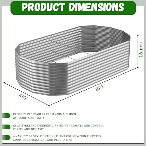Raised Garden Bed Outdoor Upgrade Oval (Silver / 8x4FT)