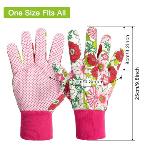 Floral Gardening Gloves for Women (2 Pairs - Purple + Rose + Red Flowers)