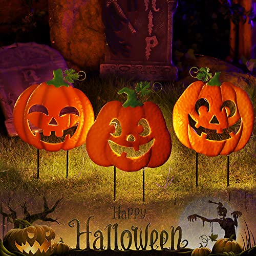 3 Pack Halloween Lighted Pumpkin Garden Stakes