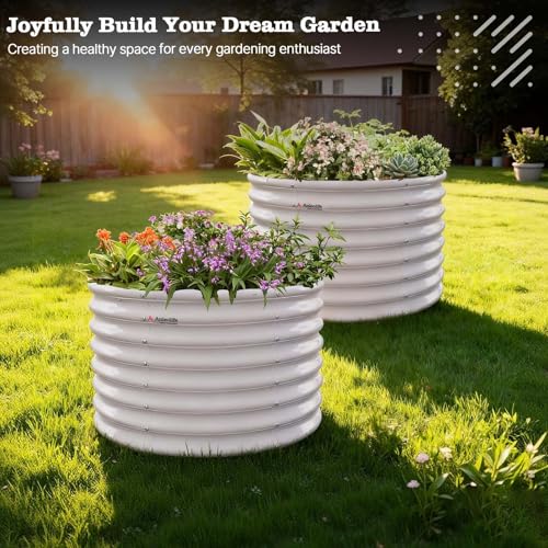 Anleolife 2 Pack 3ft x 24in Round Raised Garden Beds (Round White / 3×2ft Tall)
