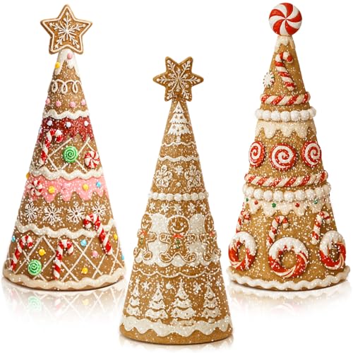 3 Packs Gingerbread Christmas Tree Figurines Resin Tabletop Decor (5 Inch / Gingerbread Tree)