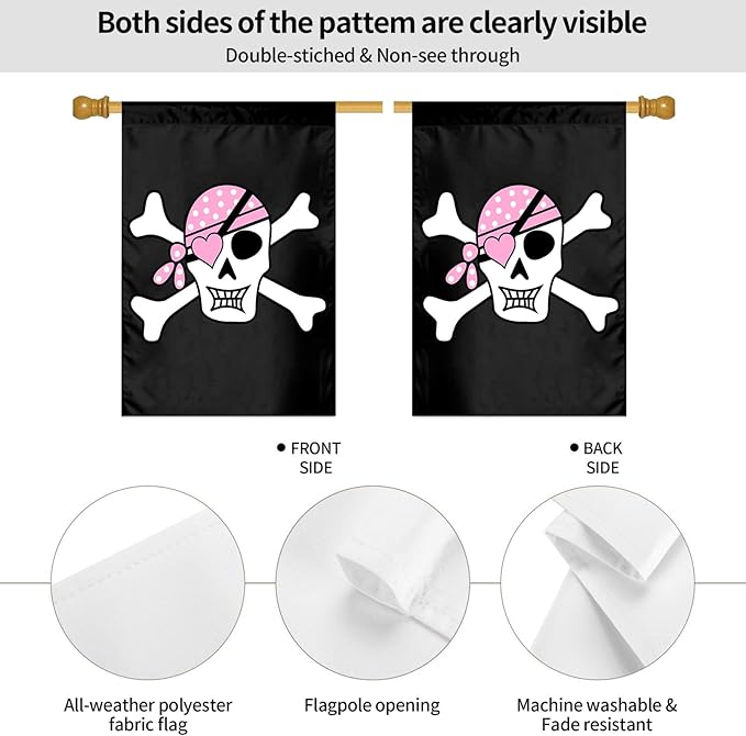 Siiuuol Pink Girl Pirate Skull Garden Flag 28 X 40 In Outdoor Outside Mini Yard Flag House Flags Banner Farmhouse Sign For Home Garden Decoration