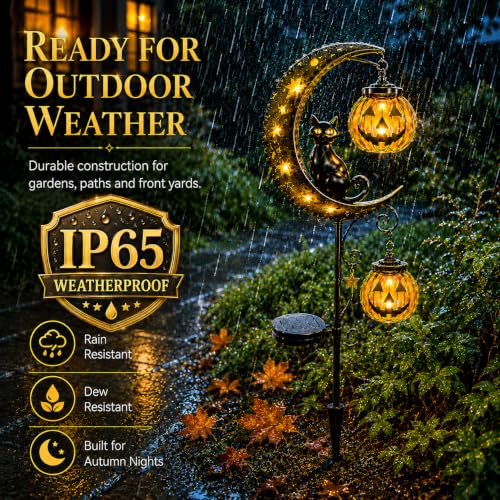 Solar Halloween Black Cat & Pumpkin Moon Garden Stake Light (Style-C)