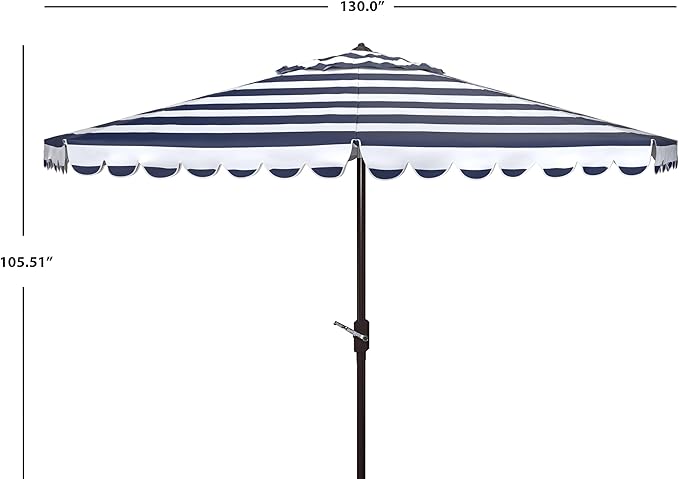 SAFAVIEH 11ft Outdoor Patio Umbrella, Round, Vienna Collection, Navy & White Stripe, Crank, Button Tilt, UV Resistant for Deck, Backyard, Poolside (PAT8111C)