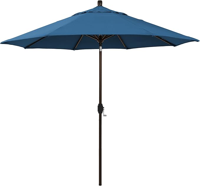 California Umbrella 12-Year-Non-Fading, 9Ft Premium Sunbrella Patio Umbrella, Hand-Crank, Button-Tilt, Bronze Frame, Regatta Fabric