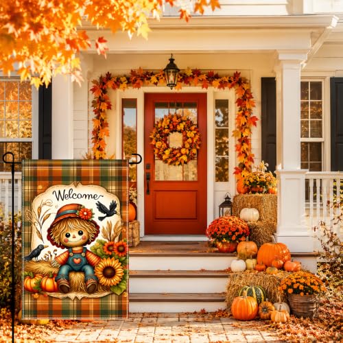 Fall Thanksgiving 12x18 Inch Garden Flag Scarecrow Pumpkin Decor (Scarecrow)