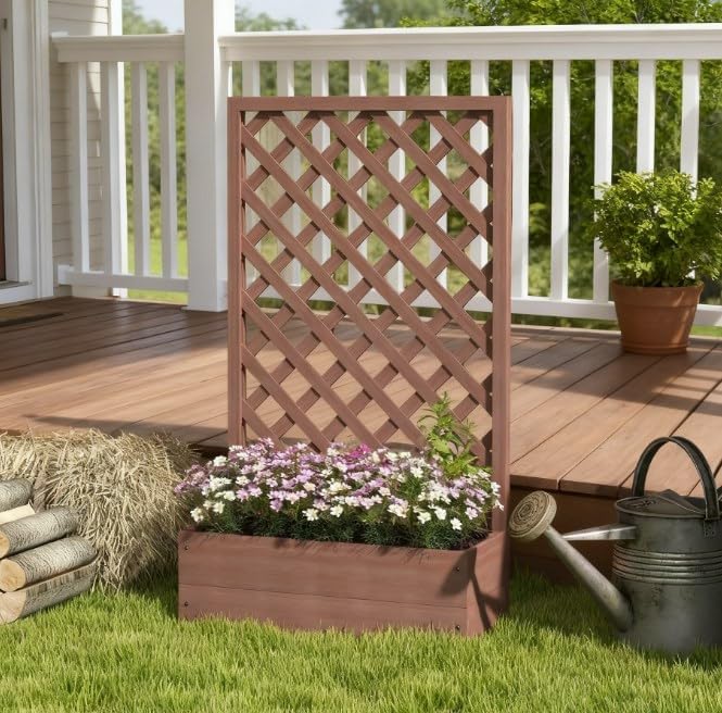 Wooden Garden Bed,Raised Garden Bed Planting Planter Box with Trand Drain Holes for Climbing Vine Plants