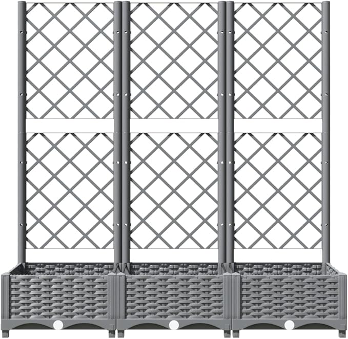 Garden Planter with Trellis Light Gray 47.2"x15.7"x47.8" PP Raised Garden Bed for Climbing Plants, Vegetable Garden Bed, Flower Beds, Elevated Planter Box for Outdoor Use