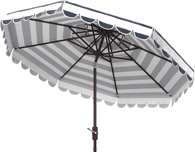 SAFAVIEH 9ft Outdoor Patio Umbrella, Double Top, Vienna Collection, Navy & White Stripe, Scallop edge, Crank, Button Tilt, UV Resistant for Deck, Backyard, Poolside (PAT8211C)