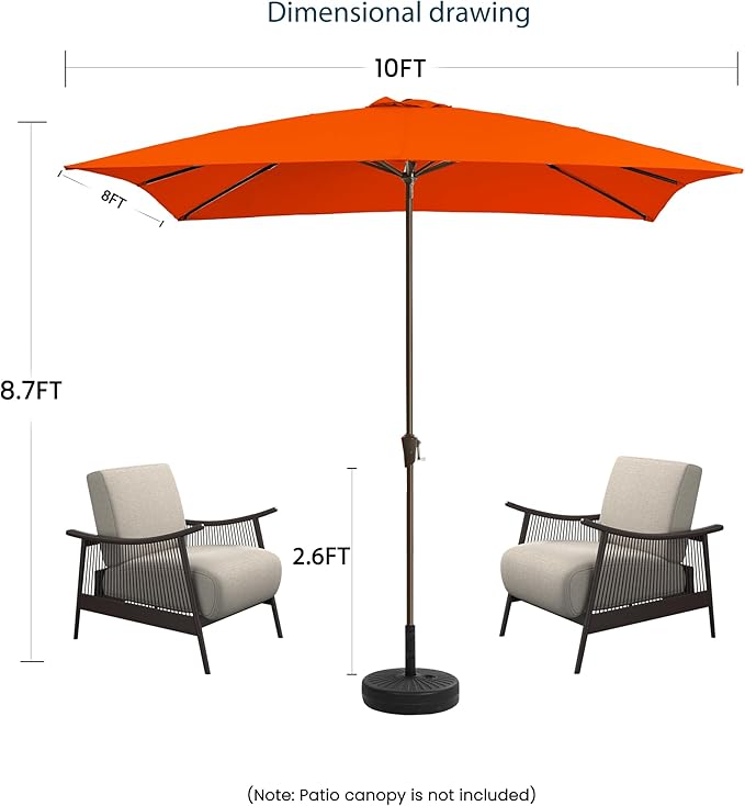 8x10FT Rectangular Patio Umbrella with Push Button Tilt & Crank Lift for Garden,UV Protection Outdoor Umbrella for Deck,Pool and Yard,Orange