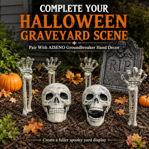 2 PC Realistic Skeleton Skull Halloween Decorations for Outdoor Indoor Yard Decor Graveyard Life Size (2 Skeleton Skull)
