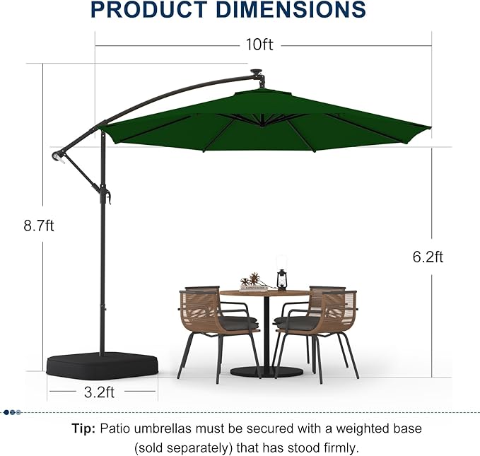 10FT Patio Umbrella with Base Included, Outdoor Offset Cantilever Umbrella, Infinite Tilt, UV Protection for Backyard, Lawn, Garden & Pool