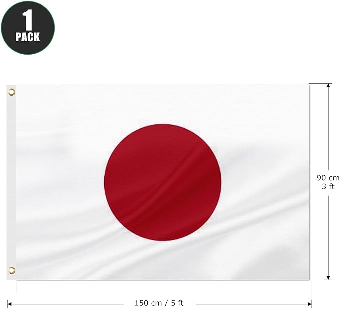 ASUNO Japan Flag 3 × 5 Feet Polyester Japanese National Banner with 2 Brass Grommets Double Side Vivid Color Fade Resistant for Outside Garden Lawn Patio
