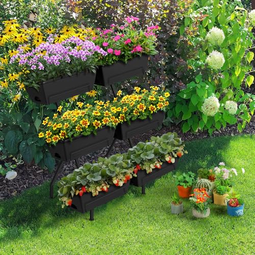 Raised Garden Beds Outdoor with Planter Boxes Vertical Raised Bed with Legs (Black)