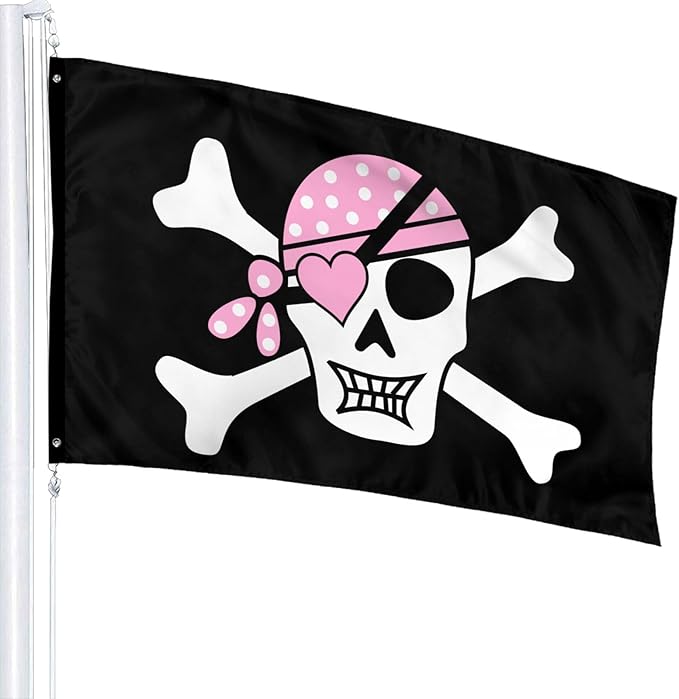 Pink Girl Pirate Skull Flag 3x5 Ft Outdoor Indoor With Grommet Garden Yard Outside Viking Flag Banner Decorative Sign