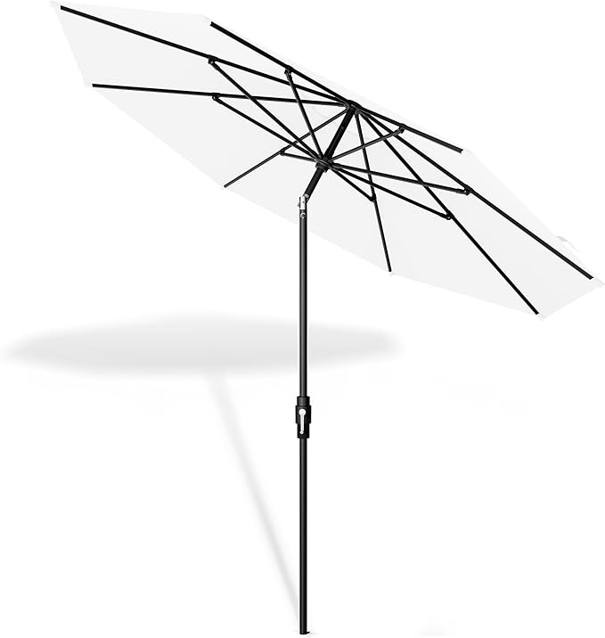 Midtown Umbrellas – The Swilt 9 Ft Patio Umbrellas with 360° Swivel & Tilt Mechanism, 8 Fiberglass Ribs & Terylast Polyester Fabric for Backyard, Deck, Pool & Cafes - Ivory Canopy, Black Pole