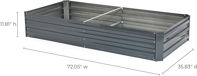 LuxenHome Galvanized Raised Garden Bed Kit, 6x3x1ft Raised Garden Bed Outdoor, Rectangular Metal Gardening Planter Box, Large Plant Pot, Planting Bed Gardening Tools for Vegetables Flowers Herbs