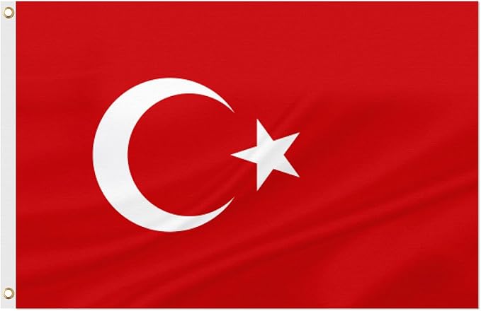 ASUNO Turkish Flag 3 × 5 Feet Polyester Turkish National Banner with 2 Brass Grommets Double Side Vivid Color Fade Resistant for Outside Garden Lawn Patio