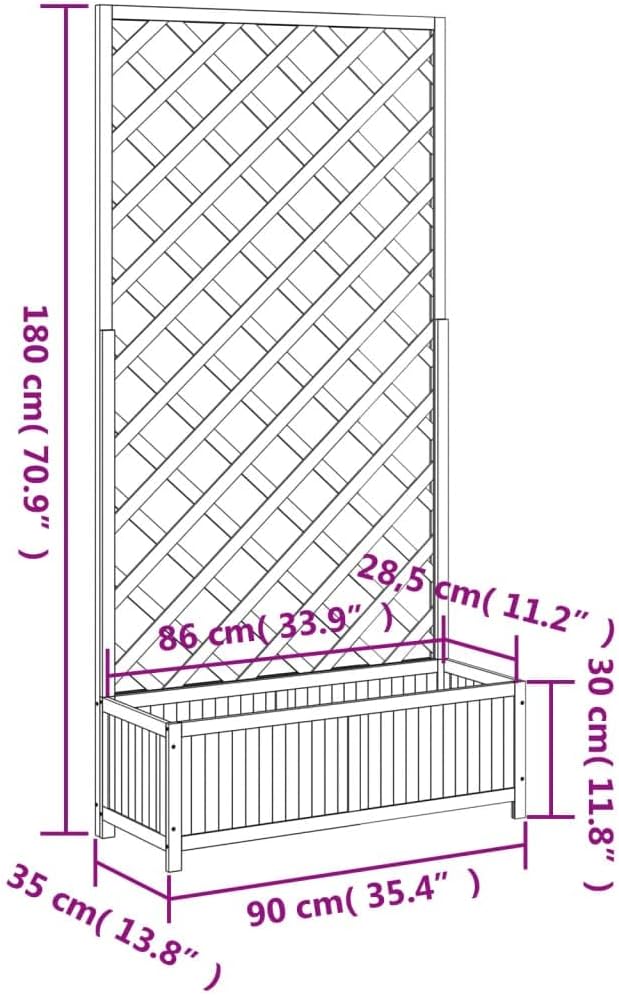 Planter with Trellis, Patio planters Standing Planter Gardening Box Raised Flower Bed Suitable for Nursery Orchard Courtyard Corridor Black Solid Wood Fir