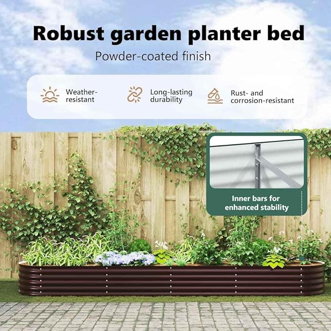 vidaXL Galvanized Steel Garden Raised Bed Planter Brown Oval 157.5 x 31.5 x 17.3 in Durable Metal Planters for Outdoor Use Modern Design Perfect Veggies and Flowers Planting