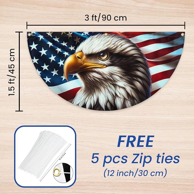 American Flag Patriotic Eagle American Non-Pleated Fan Flag TQN2879FL, 1.5x3 ft, 2 Pack Suitable for Outdoor and Indoor