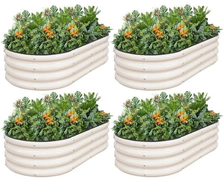 Galvanized Raised Garden Bed Outdoor (White / 4×2×1ft（4pcs）)
