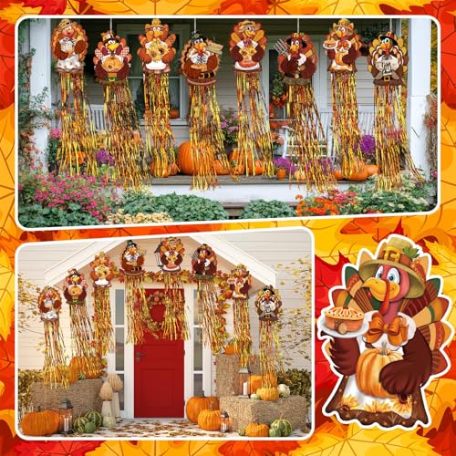 8 Pcs Fall Turkey Outdoor Hanging Decorations with Tassels (Turkey)