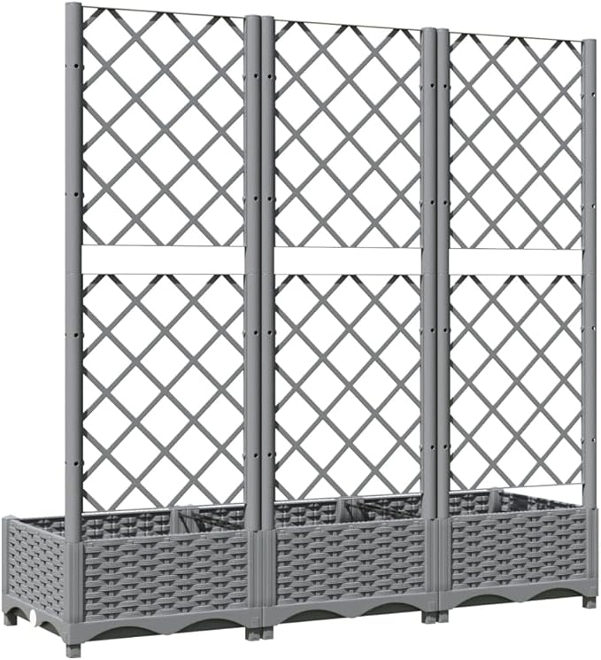Garden Planter with Trellis Light Gray 47.2"x15.7"x47.8" PP Raised Garden Bed for Climbing Plants, Vegetable Garden Bed, Flower Beds, Elevated Planter Box for Outdoor Use