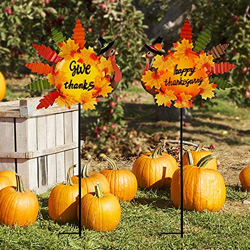 Set of 2 Turkey Garden Stakes Thanksgiving Decor
