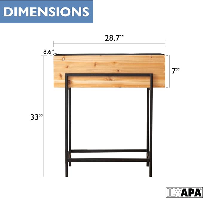 Ilyapa Raised Standing Planter with Legs, Metal and Wood Elevated Planter Box, 33"x29"x7", Indoor Outdoor, Perfect for Living Room, Front Porch