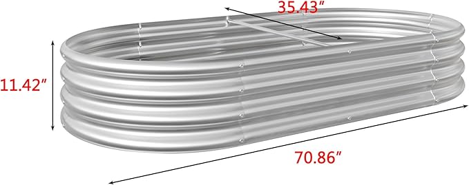 Raised Garden Beds Outdoor, Oval Large Galvanized Metal Planter Box with Kit, Above Ground Garden Bed for Vegetables Fruits and Flowers (Silver, 6×3×1)