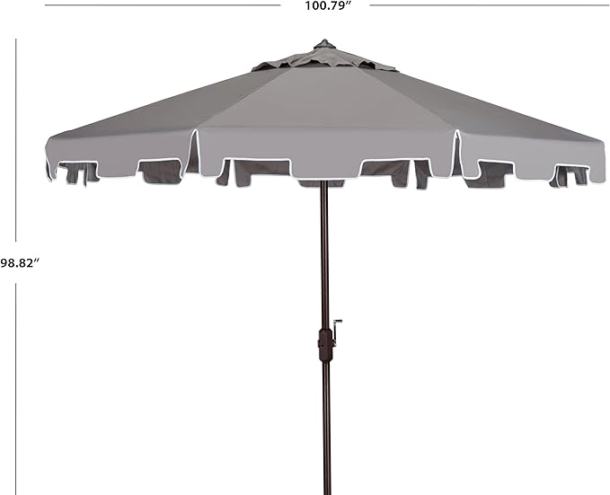 SAFAVIEH 9ft Outdoor Patio Umbrella, Round, Zimmerman Collection, Grey, Button Tilt, UV Resistant for Deck, Backyard, Poolside (PAT8000E)