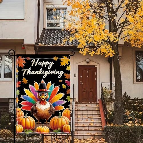 Happy Thanksgiving Turkey Garden Flag 12 x 18 inch Double Sided Outside decorations (G051)