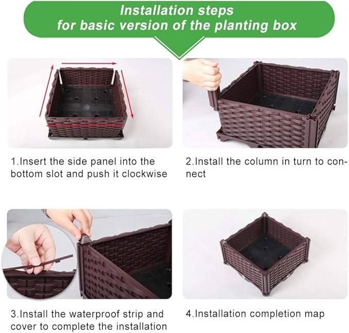 BAOYOUNI Square Raised Garden Bed Kit Indoor Outdoor Plastic Planter Grow Box for Fresh Vegetables, Herbs, Flowers & Succulents, Brown, 30.7'' x 30.7'' x 14.96''