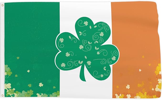 St Patricks Day Flags 3x5 Ft Irish Flag Double Printed Shamrock Ireland National Yard Sign Holiday Party Supplies Wall Decor with Brass Grommets for Outdoor Indoor Garden Home House Garage